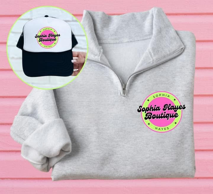 Quarter Zip & Sophia Hayes Trucker Hat