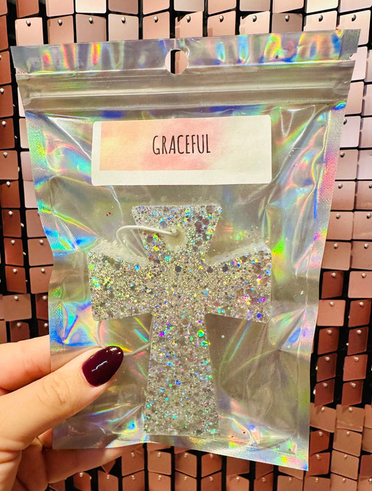 RTS White Glittery Cross Car Freshie